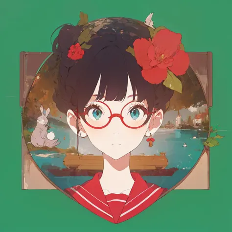 solo,(1girl:1.2),(grand piano:1.1),instrument,school uniform,bird,piano,(multiple boys:0.9),glasses,ball,serafuku,rabbit,short hair,flower,hair ornament,black hair,turtle,soccer ball,fine art parody,<lora:Nakamura:1>,3_zkz,(simple background:1.2),green background,, masterpiece,best quality,highres,ultra high res,(abstract art:1.2),2d,(highlydetailed),(colorful),(intenseexpression),(fashionable),