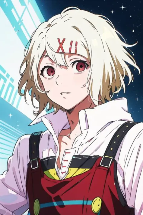 masterpiece, best quality, illustration, 1boy, solo, male focus, looking at viewer, upper body, , <lora:juuzou_suzuya:0.76>, juuzou_suzuya, white hair, red eyes, , ,