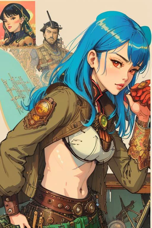 kimjunggi style, kimjunggis style, steampunk woman, highly detailed face and body portrait by wlop. fantasy art from dnd extremely beautiful style of ilya kuvshinov on greg rutkowski in the shell 1 9 7 0 s oil painting full length illustration sharp focus norman rockwell trending pixiv fanbox concept quality cinema model madison beer as ariana grande popart thomas