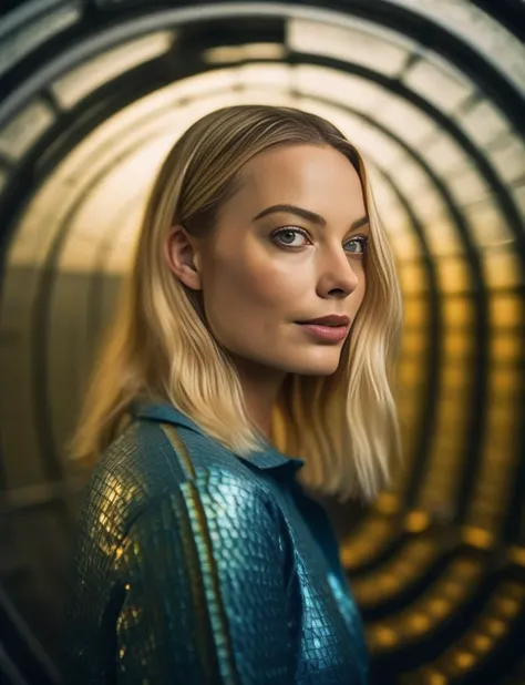 OliviaTaylorDudley,<lora:OliviaTaylorDudleySDXL:1>, cinematic photo (full-body:1.85) A futuristic portrait of a beautiful young woman on a simple paper studio background with a strong colourful intricate circular geometrical pattern, geometrical makeup, (highly detailed skin texture:1.6), pores, high contrast . 35mm photograph, film, bokeh, professional, 4k, highly detailed