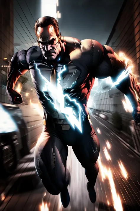 <lora:Line_LoRA:0.7> emphasis lines, <lora:Superspeed_running-10:0.5> superspeed, lighting, motion blur, electricity, incoming, <lora:senatorArmstrong:1> senatorarmstrong, muscular male, formal suit, black blazere, white shirt, running,