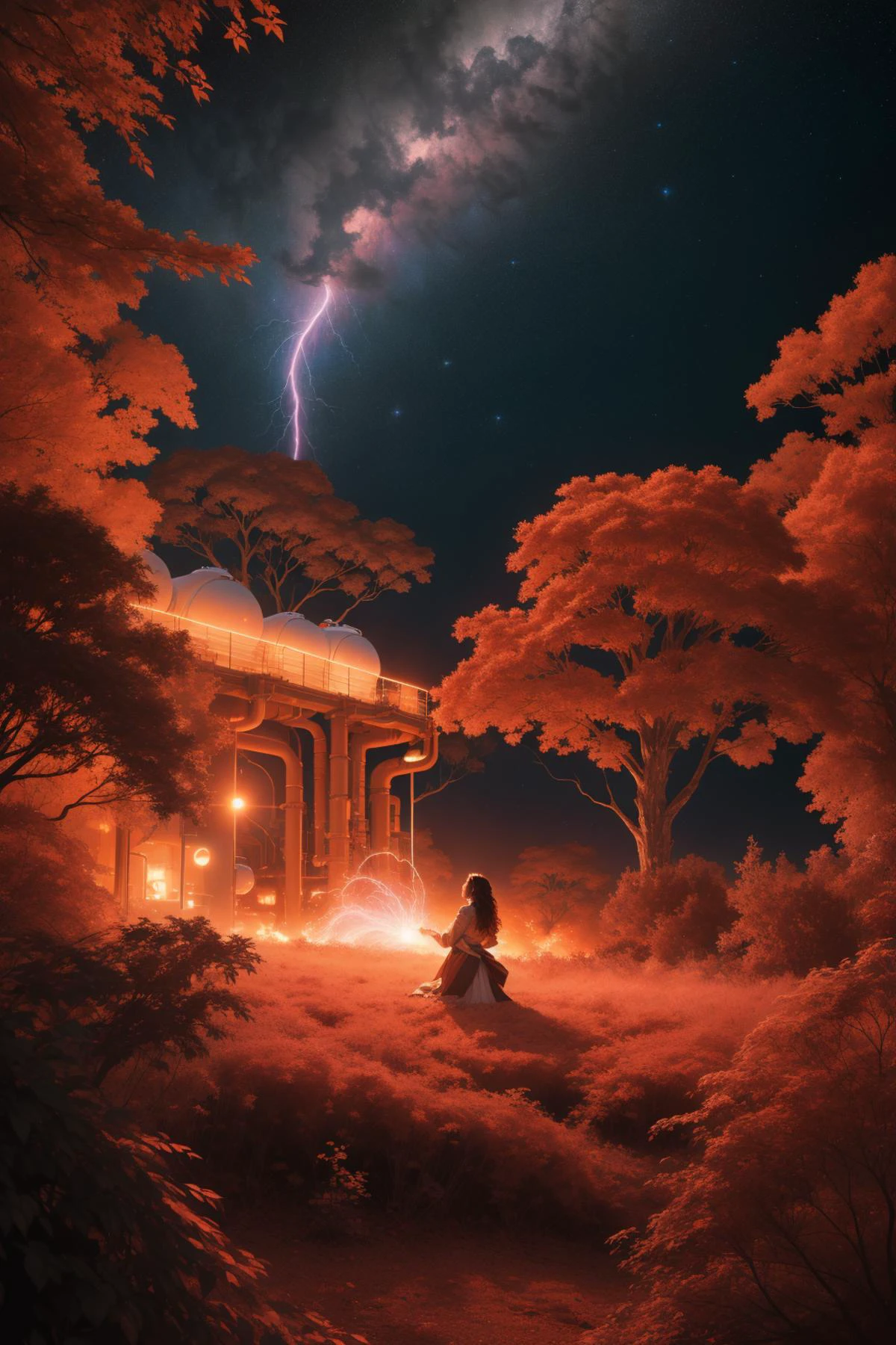 1girl, (art by Dennis Stock:0.8) and (Asher Brown Durand:1.2) and (Robert Maguire:1.3) , grand Vector Art, masterpiece, High exposure of a Maori ([Oil refinery|Space-time curvature]:1.3) , it is very Cozy and Honorable, it is with Tranquil details, it is made from Ivy, Baroque background, dense roots and Cosmic microwave background in background, Thunderstorm, horizon-centered, Simple and clean, Relieving, Destructive Art, Starlight, telephoto lens, Infrared, glittering, Dufaycolor Photograph, in the style of The Scream, hyperdetailed, trending on artstation