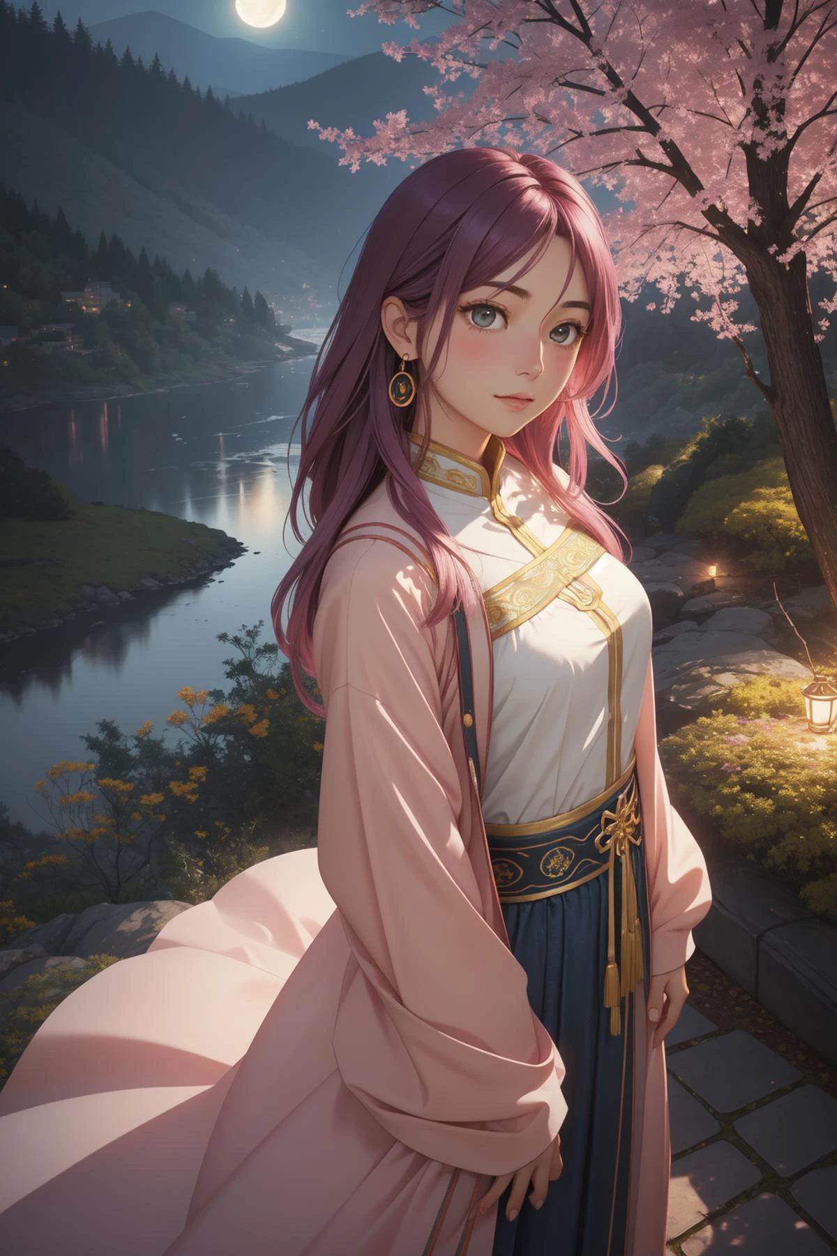 1girl, (designed by Lucy Grossmith:1.2) and (Fritz Scholder:0.9) and (Tracie Grimwood:0.9) , vibrant Raw digital photo, Bardcore, Golden ratio, angle from above of a Melancholy Mecha rotund Corsican (Female:1.3) , she is cosplaying as Ayane Hiragana, she is feeling very smug, the Female is Hunting, dressed in a very Narrow Colorless [Gothic|Hmong] Jelly [Raincoat|Maxi dress and denim jacket] from the Romantic Era, she has Neo-Tokyo hair, she has a Disgusting Vietnamese Beige Earring, Alluring Nose Ring, dark pink trees and hillside, Thunderstorm, Panorama, Movie still, Sad, Moonlight, bokeh, Fujichrome Provia 100F, Fish-eye Lens, Autochrome, dreamy magical atmosphere, vintage, most attractive in the world, sharp and in focus, octane engine, hyperdetailed