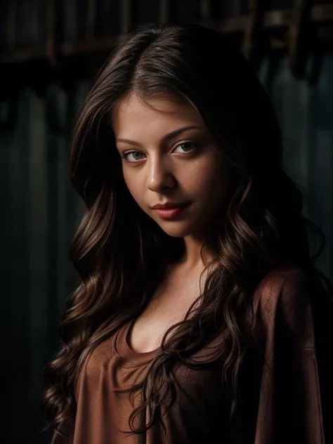 (full shot:1.5) of beautiful (Michelle Trachtenberg <lora:00_Michelle Trachtenberg:0.6>), with long brown hair, the creepy atmosphere of an old boiler room, standing frightened in a basement, wearing an (oversized old t-shirt as a nightgown:1.5), (night:1.5), dark, atmospheric, mist, best quality masterpiece, photorealistic, detailed, 8k, HDR, shallow depth of field, broad light, high contrast, backlighting, bloom, light sparkles, chromatic aberration, sharp focus, RAW color photo, <lora:LowRA:0.55> <lora:add_detail:0.6>, RAW candid cinema, 16mm, color graded portra 400 film, remarkable color, ultra realistic, textured skin, remarkable detailed pupils, realistic dull skin noise, visible skin detail, skin fuzz, dry skin, shot with cinematic camera, detailed skin texture, (blush:0.5), (goosebumps:0.5), subsurface scattering