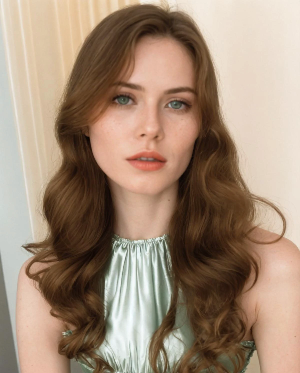 1980s \(style\) photo of caucasian woman 24 y/o woman ginger super model , Wavy updo, coral lipstick , Green velvet bustier with satin garter belt , Luxe hotel suite , Contax 139 Quartz, 50mm f/1.4, 1/60s, ISO 400, Kodak Ultramax 400 best quality. (epic view:1.5), (cinemascope:1.3), dark emerald and light cyan, soft focus lens, inio asano, strong contrast between light and dark, neonpunk, brooding mood, Fine art photography, (amateur photo)