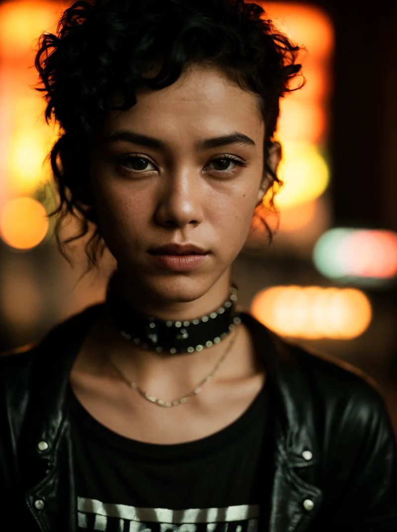 (cinestill 800:1.2), (cinematic film still:1.3), (analog photo:1.1), (a punk girl:1.15), green short curly hair, (black t-shirt:1.15), (20 years old, young:1.2), asian, petite, (pubic hair:1.1), choker, cream eyeliner, crying, cozy bedroom, (neon glow, cyberpunk:1.2), waves, warm colors, (inviting expression:1.05), shallow depth of field, vignette, highly detailed, high budget Hollywood film, bokeh, cinemascope, moody, epic, gorgeous, film grain