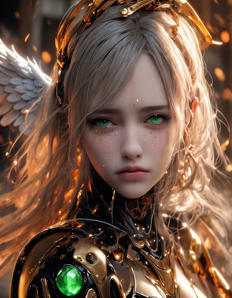 (dramatic, gritty, intense:1.4),masterpiece, best quality, 32k uhd, insane details, intricate details, hyperdetailed, hyper quality, high detail, ultra detailed, Masterpiece, (Black eyes:1.1)
An angel-faced female robot, Have tears in one's eyes, wailcryChinese punk, in the style of meticulous realism, 32k uhd, high quality photo, light amber and emerald
<lora:~Q?-Tlg:ZCrying machine:0.9>