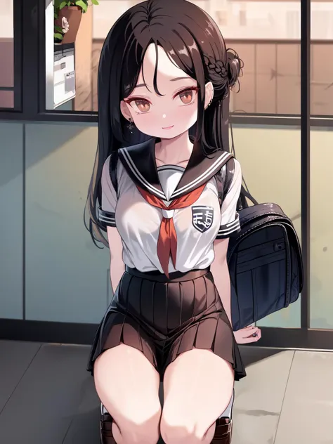 masterpiece, best quality, 1girl, soli, <lora:sse-3:1>,long hair,forehead,school uniform, black hair,smile,