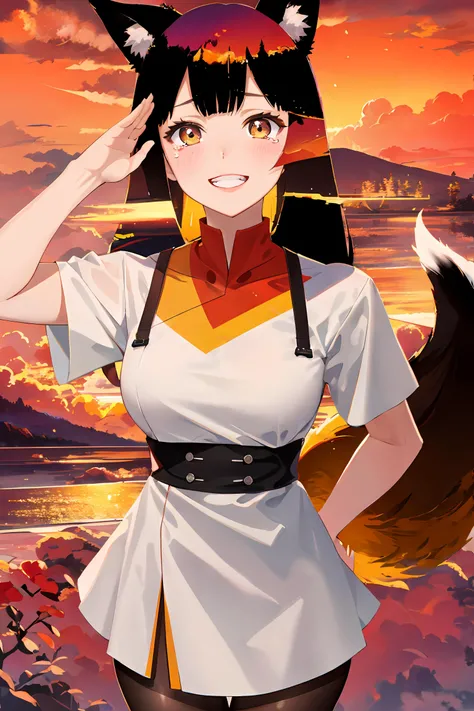 (masterpiece), best quality, Super detailed, illustration, warm light, bright colors, 1 girl, alone, Very long hair, gray hair, orange hair, Orange inner hair, Red eyes, Colored inner hair, bicolor hair, ahog, Ridiculously long hair, orange Colored inner hair, colorful hair, halo, , , jumpsuit, flowing hair, Wind, one eye closed, staff, skirt, armor, hat, floating,, ,  