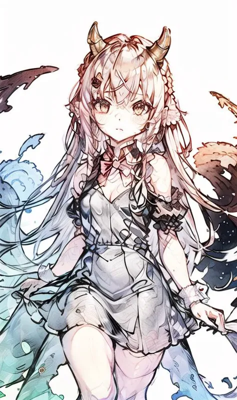 jar jar binks, iridescent, (various colors:1.3), 1girl, looking at viewer, prom hairstyle, cosmic, horns pose, maid costume, <lora:jarJarBinksGunganStar_v3:0.6> <lora:RainbowLinesStyle_v2:1.1>