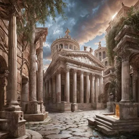 (masterpiece:1.2), (best quality,:1.2), 8k, HDR, ultra detailed, ((photorealistic)), professional light, cinematic lighting, fashion photography, ambient lighting, face lighting, <lora:detail_slider_v4:1>, Fantasy picture, a street in an ancient roman city, fountain, RomAr, <lora:RomanArchitecture-10:1>, epiCPhoto