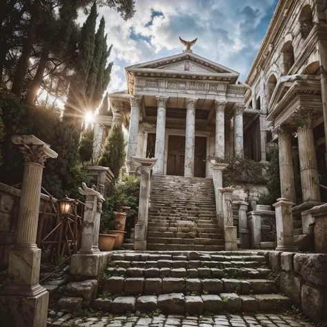 (masterpiece:1.2), (best quality,:1.2), 8k, HDR, ultra detailed, ((photorealistic)), professional light, cinematic lighting, fashion photography, ambient lighting, face lighting, <lora:detail_slider_v4:1>, Fantasy picture, stairs leading up to a roman temple, RomAr, <lora:RomanArchitecture-10:1>, epiCPhoto