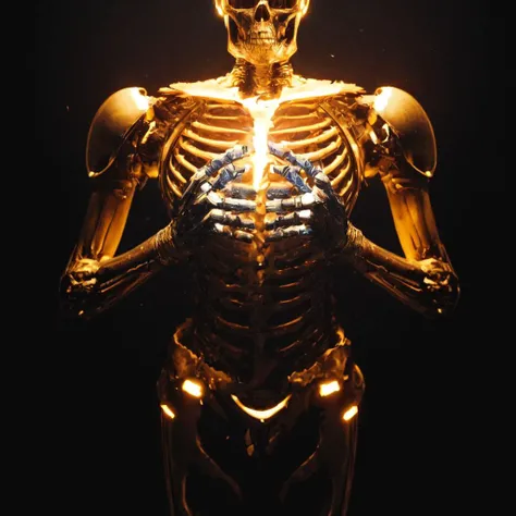 ,skeleton wearing suit, golden skull, gold,space background,(torn clothes:1.3), <lora:clothing_explosion_lora01:0.8>, official art,finely detail, Depth of field,(((masterpiece))),((extremely detailed CG unity 8k wallpaper)),best quality, high resolution illustration,Amazing,highres,intricate detail,(best illumination, best shadow, an extremely delicate and beautiful),, Cinematic Lighting,,dark, (underlighting:1.2), <lora:SLS:1.0>,, <lora:add_detail:1>