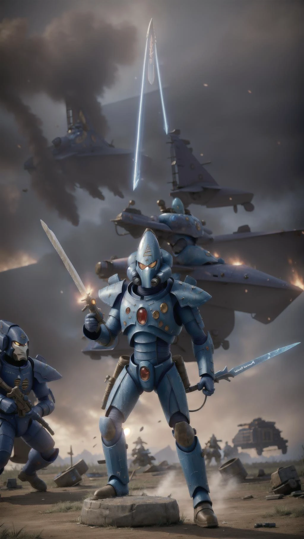 <lora:aeldari:0.8> ((aeldari, armor, power armor, sword)), howling banshee, BREAK,
(torn clothes, cloth pieces, damaged), <lora:clothing_explosion_lora01:0.8> torn clothes, BREAK,
((battlefield)), debris, smoke, war, warhammer 40k,, masterpiece, best quality, hyperrealistic, extremely detailed, highly quality, 4k, sharp focus, professional photograph, sharp focus, award winning, cinematic lighting, octane render, unreal engine, volumetrics dtx, Wallpaper,