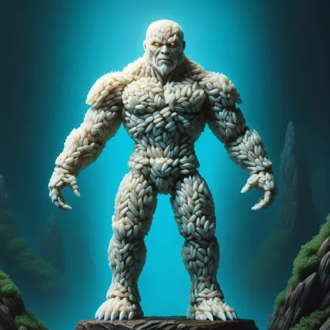 A lizard man with a full belly, muscular, vore, imprint on belly, loincloth, bulge, illustration, (best quality, 4k, highres, masterpiece:1.2), ultra-detailed, realistic, horror, sharp focus, vivid colors, nighttime lighting, burping up an object, motion lines, hunter, warrior, light armor, long tongue