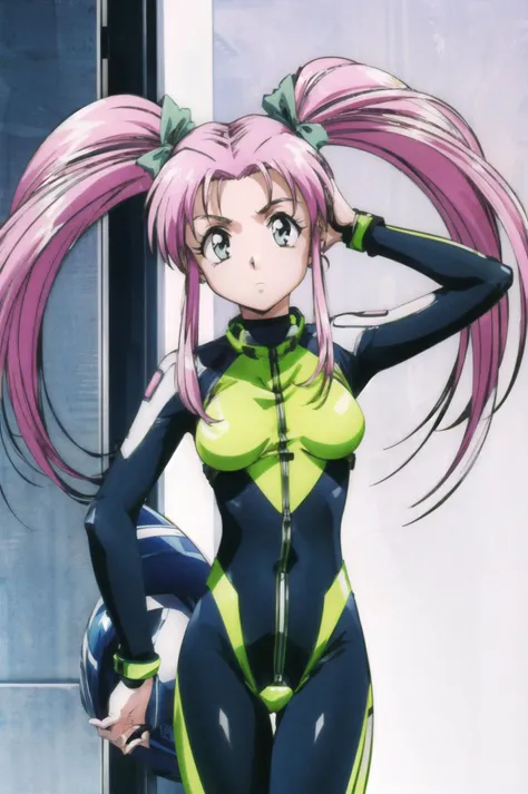 masterpiece, best quality, 1girl, looking at viewer, ultra detailed, <lora:add_detail:0.5>, <lora:lirika_FW:0.9> ,long hair, twintails, pink hair , black and yellow plugsuit,