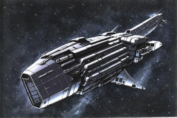 masterpiece, grimdark, retro sci-fi scenery, lens flare, nebula, stars, (in space, space), dark, ((panoramic,)) (derelict starship ((floating in space)) surrounded by metal debris), lifeless space hulk, dead spaceship, sci-fi, uhd, extremely detailed, 8k, intricate details, by Chris Foss, by John Berkey, by Jim Burns, no humans, <lora:Haruhiko Mikimoto_v30:0.7>