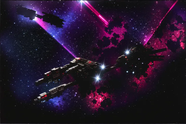 masterpiece, grimdark, retro sci-fi scenery, lens flare, nebula, stars, (in space, space), dark, ((panoramic,)) (derelict starship ((floating in space)) surrounded by metal debris), lifeless space hulk, dead spaceship, sci-fi, uhd, extremely detailed, 8k, intricate details, <lora:Haruhiko Mikimoto_v30:0.8>
