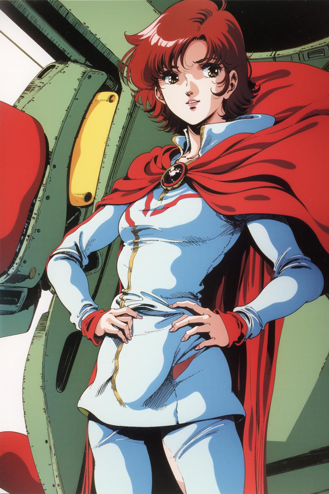A close up of a woman in a red cape and white shirt - SeaArt AI