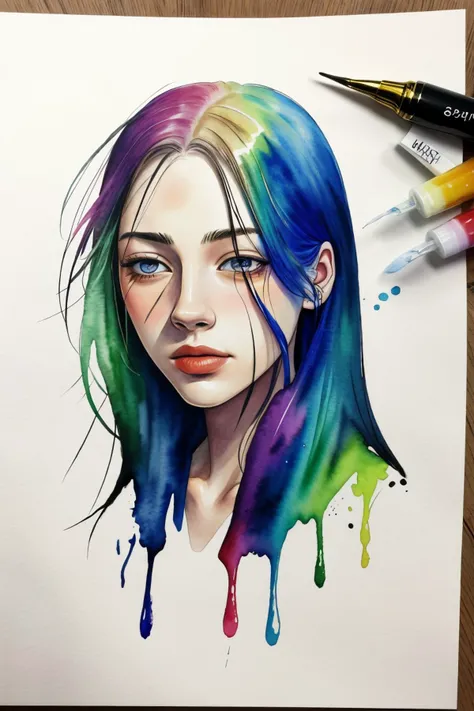 realistic photo of (<lora:sd15_ClaireJameson_locon_24_v1:.9> ClaireJameson:1.2), ink splash, colorful, zentangle