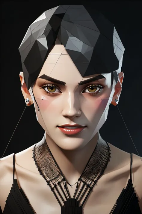 (low-poly style, low-poly game art, polygon mesh, jagged, blocky, wireframe edges, centered composition:1.2) <lora:MaryAmber_v1-000020:.9> MaryAmber, focus on eyes, close up on face, grinning, wearing jewelry, hair styled side chignon