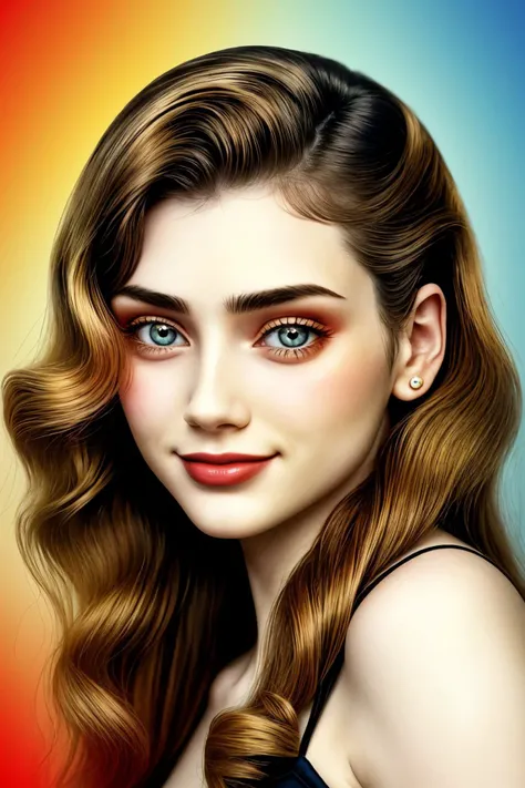 (retro style, vintage colors, old-school design, nostalgic:1.2) <lora:MaryAmber_v1-000020:.9> MaryAmber, focus on eyes, close up on face, smiling, hair styled Waterfall Curls