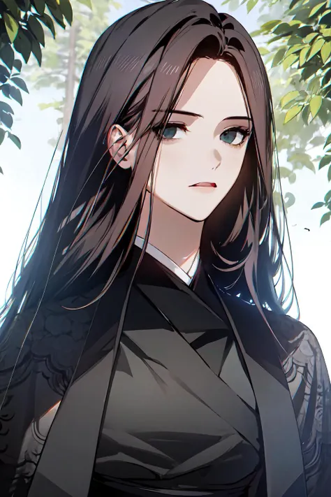 masterpiece, (best quality), 1woman,1girl ,beautiful woman, beautiful face, cowboy shot, vibrant colors ,natural lighting ,RTX, perfect proportions, beautiful, detailed face, showcase, (perfect eyes:1.1) ,(photorealistic:1.1), 8k uhd, looking a viewer, outdoors, simple backround, heavenly demon, 1girl, solo, long hair, expressionless, black chinese clothes, long sleeves, black eyes, cowboy shot, <lora:Heavenly_Demon:0.9>