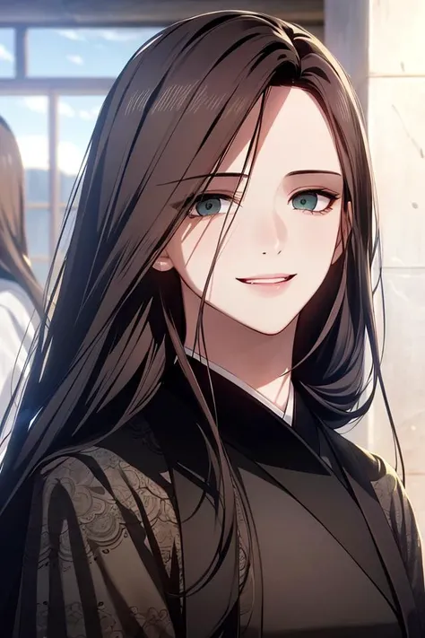 masterpiece, (best quality), 1woman,1girl , heavenly demon, long hair, black hair, very long hair, black eyes, japanese clothes, long sleeves, kimono, sexy woman, adult, smile, vibrant colors ,,natural lighting ,RTX, , beautiful, (detailed face:1.2), showcase, (perfect eyes:1.1) ,(photorealistic:1.1), 8k uhd, looking at viewer, outdoors, simple backround