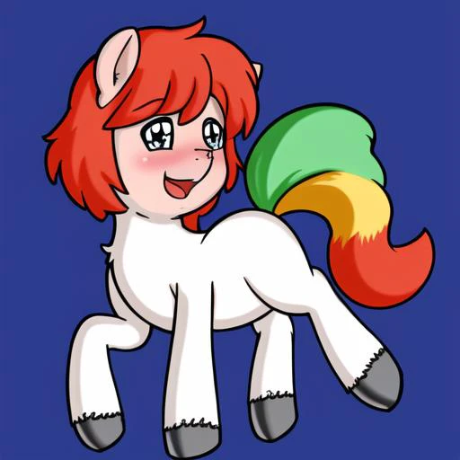 She is a female Earth pony. Her eyes are grayish blue. Her mane and tail are pale pink. Her body is white and her cutie mark is a cross with hearts. The cross is red and the hearts are pink.