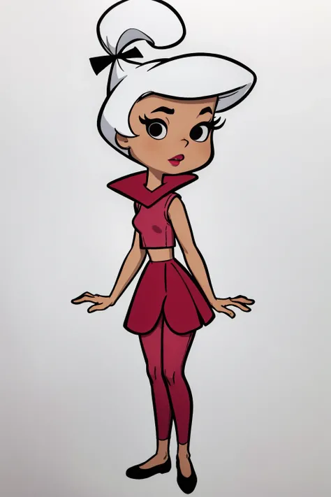 masterpiece, best quality, 1girl, judy, white hair, black eyes, makeup, standing, simple background <lora:JudyJetson:1>