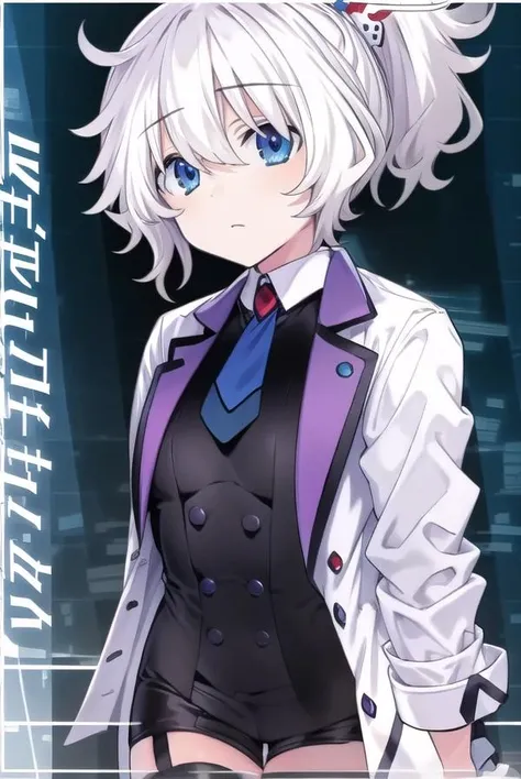 reedio, <lora:reedio-lora-nochekaiser:1>,
reedio, bangs, blue eyes, hair ornament, hair between eyes, ponytail, white hair, short hair,
BREAK shirt, thighhighs, gloves, long sleeves, jacket, open clothes, necktie, shoes, shorts, collared shirt, white gloves, black footwear, vest, white thighhighs, open jacket, black shirt, short shorts, white jacket, white shorts,
BREAK looking at viewer,
BREAK indoors,
BREAK <lyco:GoodHands-beta2:1>, (masterpiece:1.2), best quality, high resolution, unity 8k wallpaper, (illustration:0.8), (beautiful detailed eyes:1.6), extremely detailed face, perfect lighting, extremely detailed CG, (perfect hands, perfect anatomy),