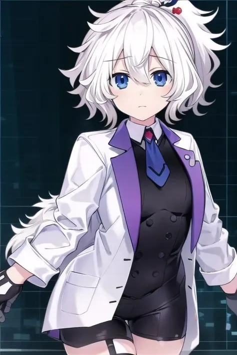 reedio, <lora:reedio-lora-nochekaiser:1>,
reedio, bangs, blue eyes, hair ornament, hair between eyes, ponytail, white hair, short hair,
BREAK shirt, thighhighs, gloves, long sleeves, jacket, open clothes, necktie, shoes, shorts, collared shirt, white gloves, black footwear, vest, white thighhighs, open jacket, black shirt, short shorts, white jacket, white shorts,
BREAK looking at viewer,
BREAK indoors,
BREAK <lyco:GoodHands-beta2:1>, (masterpiece:1.2), best quality, high resolution, unity 8k wallpaper, (illustration:0.8), (beautiful detailed eyes:1.6), extremely detailed face, perfect lighting, extremely detailed CG, (perfect hands, perfect anatomy),