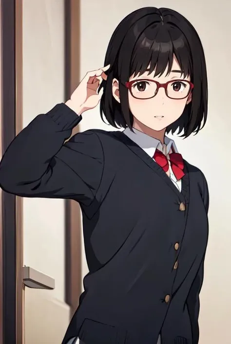 masterpiece, highres, 1girl, black hair, short hair, glasses, <lora:YukoTachikawaR4:0.7>,YukoTachikawaR4,
upperbody, simple background, school uniform