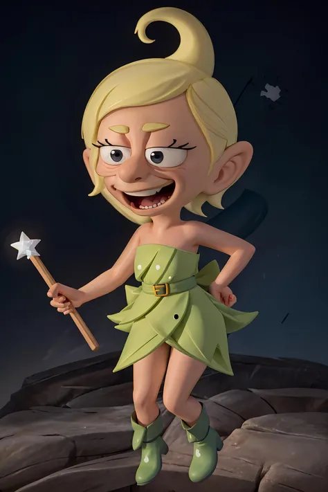 (masterpiece, best quality:1.2), 2d, cartoon, <lora:Sagatha-13:0.9>, (thick lineart), black outline, highly detailed, highres, 8k, illustration, sagatha, floating, full body, half-closed eyes, looking at viewer, evil grin, (details:1.2), sagdress, hand up, holding wand, star \(symbol\), smile, closed mouth, sagboots , nature, ((white background, simple background)), cinematic lighting, shadow