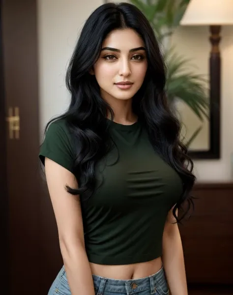 4K, Masterpiece, highres, absurdres,
beautiful edgPersian_woman, a woman with long black hair and a green shirt ,perfect edgPersian_face, perfect edgPersian_body <lora:edgPersian:0.75>