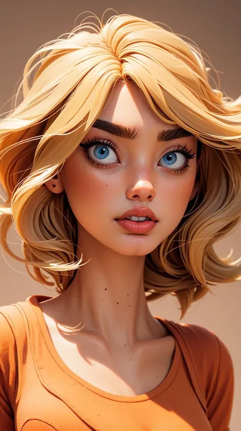 <lora:edgDutchDollLikeness:1>, edgnd_woman, blonde hair, very short hair, orange tshirt, perfect hands, photo, realistic, hypernaturally, expressive eyes, dimension, art art, bohemian, aesthetic, lineout, high quality, work of art, hyper-detailing., ISO 300, <lora:p3r3zstyle:0.6>