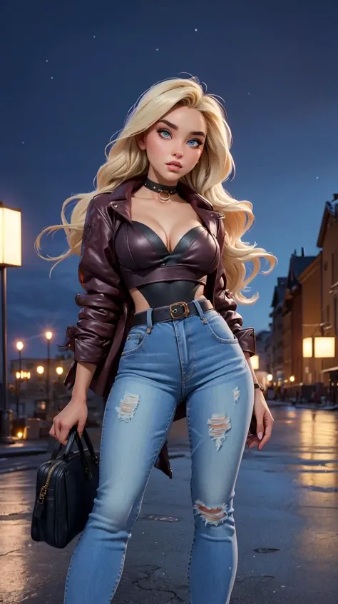 leather jackets、girl with、A smile、beautiful a girl、blue eyess、Colossal tits、long、Excellent style、Beautie、modeled、leather pant、
hyperdetailed face、super-detaild skin、sea side、