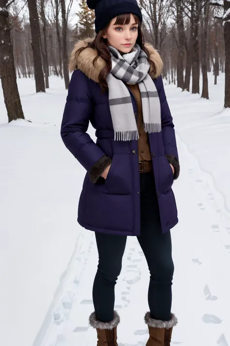 masterpiece, best quality, woman, beautiful edgCN_woman, edgCN_face, edgCN_body, <lora:edgCanadian_Doll_Likeness:1> full body, winter, frozen, winter coat, snow, cold, ice, darkness, dark, scarf, fur trim, touque, bangs, canada, canadian, maple leaf,