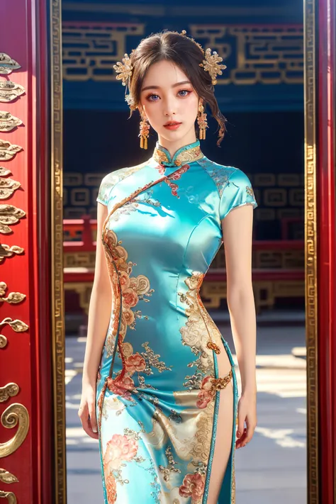 (masterpiece:1.3, realistic:1.3), best quality, ultra detailed, intricate, professional photography, HDR, High Dynamic Range, (8k UHD), RAW photo, dslr, realistic LUT, cinematic LUT, perfect lighting, professional lighting, cinematic lighting, cinematic shadows, iridescent lighting, high quality shadow, sharp focus, beautiful and aesthetic, looking gorgeous, iridescent colours, shiny, high quality texture, intricate details, detailed texture, finely detailed, high detail, half-body shot,
<lora:ostris_HDhelper_v10:0.1>, <lora:ostris_detailSlider_v40:2>, <lora:envy_betterhands_beta2:1.2>, (pale skin, detailed skin:1.3, Glossy skin + Shiny skin:1.1), hair ornament, exquisite earrings, necklace, lace trim choker, skinny body, fit body, slim, narrow waist, slim legs, long legs, high heels,
<lora:edg_porcelainDollLikeness:0.75>, edgCG_woman, edgCG_face, edgCG_body, qipao, china dress, (beijing opera interior:1.3),