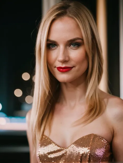 cinematic film still Full body photo of (edgEst_woman,edgEst_face,edgEst_body), sensual smile, red lips, blonde straight hair, wearing one shoulder sequin mini dress, (looking at viewer:1.1), <lora:backlight_slider_v10:1.2>, <lora:epiCRealismHelper:1>, <lora:skin_tone_slider_v1:-1>, empty night club background, 8K, 16k, uhd, dslr, best quality, high quality, realistic, photo-realistic, <lora:edgEstonianDollLikenessv1:0.6> . shallow depth of field, vignette, highly detailed, high budget, bokeh, cinemascope, moody, epic, gorgeous, film grain, grainy