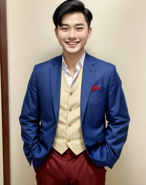4K, Masterpiece, highres, absurdres, smiling,short dark hair,handsome edgVietd_ man, a man in a vietnamese outfit ,edgVietd_face, edgVietd_body<lora:Doll_LikenessbyEDG_edgVietd:1>