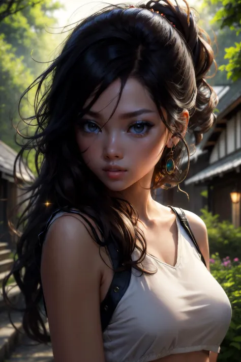 masterpiece, best quality,
a young woman, black hair, crop top, sleeveless, jewelry, long hair, solo focus, ((upper body)), ((((closed mouth)))),
pathway, mailbox, house, garden, night, lights, flowers, trees, cozy, stone steps, illuminated, greenery, nature, exterior, evening, landscaping
<lora:edgMalaysianDollLikenessv1:0.8> edgMal_woman, edgMal_face, edgMal_body <lora:backlight_slider_v10:-1.5>