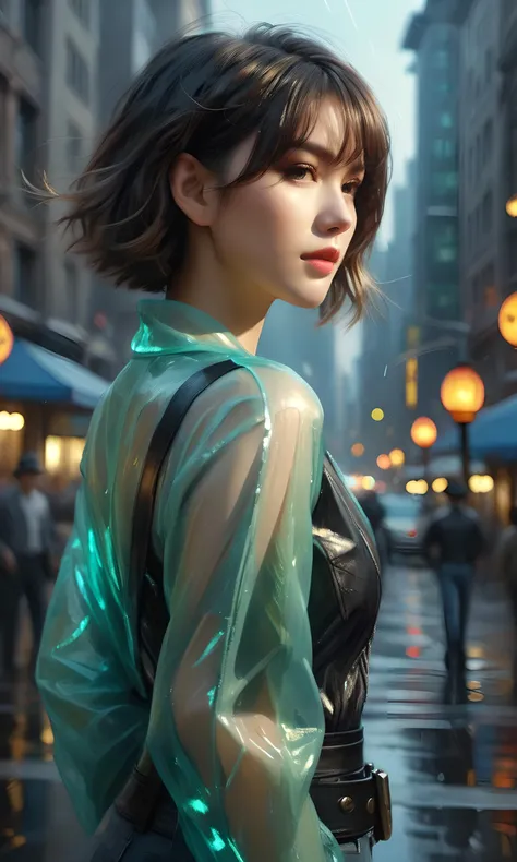 realism,(ultra realistic:1.3),(best quality:1.3),(hyper detailed:1.1),(high quality:1.1),masterpiece,<lora:detail_slider_v4:1>,1girl beautiful,(brown hair:1.2),(sparkling eyes:1.1),extremely delicate facial depiction,(short hair:1.1),choppy hair,straight-hair,city lights,(bangs:1.1),exaggerated perspective,androgyny,dramatic lighting,strong tones,(profile:1.1),thick eyelashes,(sheer fabrics:1.3),(parted lips:1.1),small breasts,(thigh-high boots:1.4),cyan teal cream green beige yellow blue white,(cowboy shot:1.4),sea-green eyes,soft,(standing in the rain:1.1),(wide-angle shot:1.3),<lora:edgLatvianDollLikeness1:1>,<lora:LaxpeintXL-2.0:1>,