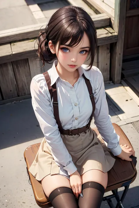 (ultra realistic,32k, masterpiece:1.2),(high detailed skin:1.1),( high quality:1.1),
detailed hair,
intricate detail,
(detailed realistic background:1.3),
realistic lighting,
[cinematic lighting|sunset lighting],
masterpiece,
high quality,
32k,
hyperrealism,
soothing tones,
muted colors,
high contrast,
soft light,
sharp,
artistic photoshoot,
<lora:lora_perfecteyes_v1_from_v1_160:0.8> , perfecteyes eyes,
senior,cute,slender,european, eyes,pale cheeks,square face shape with angular jaw,natural "no-makeup" makeup,detailed hair,small breasts,white thighhighs,(looking at viewer, sitting,side-saddle, from above:1.5),
Mexican Maid (Late 20th Century): 1girl with dark hair, brown eyes, medium skin tone, medium build, wearing a simple, typically white or light-colored, (uniform1.2) consisting of a blouse and skirt or a dress, often accompanied by an apron, (stockings:1.1).,
dirty blonde fishtail ponytail,
Wander through the historic district of Asakusa in Tokyo, home to the iconic Senso-ji Temple, bustling Nakamise shopping street, and traditional Japanese craft shops  
<lora:petite_doll:0.8> beautiful petite_doll, perfect petite_doll face, perfect petite_doll body