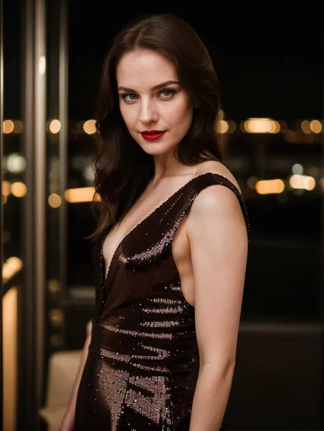 cinematic film still Full body photo of (edgMLD_woman,edgMLD_face,edgMLD_body), sensual smile, red lips, straight hair, wearing one shoulder sequin mini dress, (looking at viewer:1.1), <lora:backlight_slider_v10:1.2>, <lora:epiCRealismHelper:1>, <lora:skin_tone_slider_v1:-1>, empty night club background, 8K, 16k, uhd, dslr, best quality, high quality, realistic, photo-realistic, <lora:edgMoldovanDollLikenessv1:0.9> . shallow depth of field, vignette, highly detailed, high budget, bokeh, cinemascope, moody, epic, gorgeous, film grain, grainy