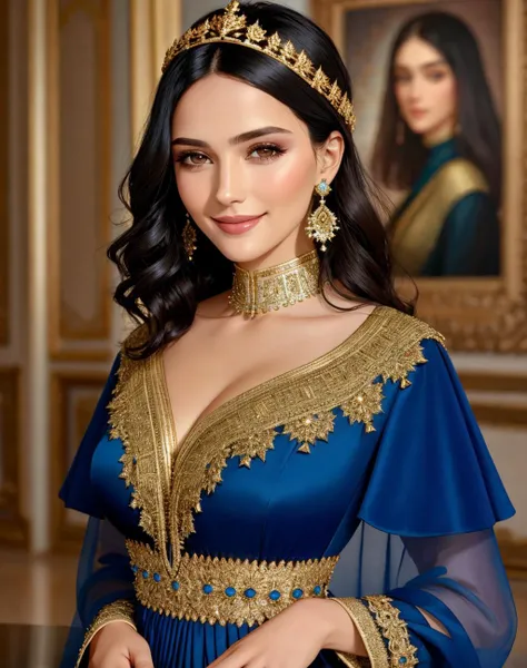 4K, Masterpiece, highres, absurdres, smiling,beautiful dark haired mod_woman, face focus , Haute_Couture,wearing a Haute_Couture designer dress, portrait, perfect mod_body, <lora:mod:0.35>, <lora:Haute_Couture1.11:0.8>