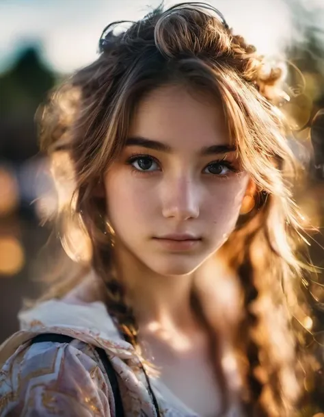 (realistic),centered, anime, portrait photo of 1girl, 20 y.o, cute face, hard shadows,(film grain, blurry background, blurry foreground, bokeh, depth of field, sunset, motion blur:1.3), (masterpiece), (extremely intricate:1.3),