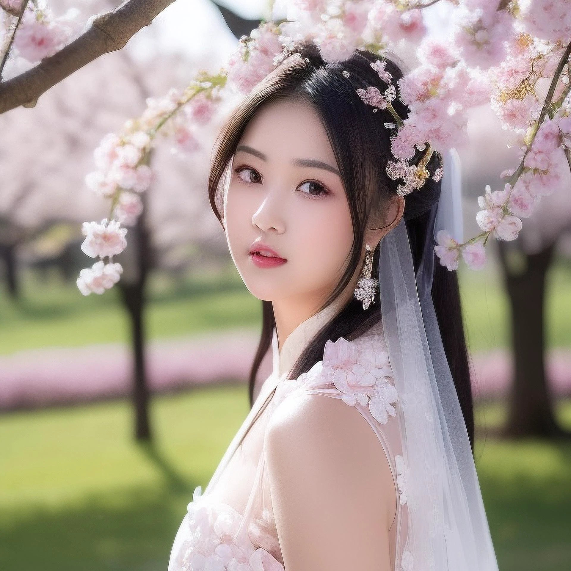 Chinese girls in wedding dress or hakama or hanfu in marvellous scene 素晴らしいシーンのウェディングドレスを着た女の子 身着婚纱或汉服的女孩在优美的场景里