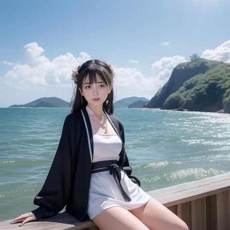 best quality, ultra high res, (photorealistic:1.4), <lora:chineseGirlsInWeddingDress_v01:0.7>, 1girl, beach, black_hair, blue_sky, blunt_bangs, blurry, bug, butterfly, chinese_clothes, cloud, cloudy_sky, day, hair_ornament, horizon, blue japanese_clothes, blue kimono, long_sleeves, mountain, ocean, outdoors, red_lips, river, shore, sitting, sky, solo, water,
high quality, amazing,beauty,smile, Looking at Viewer,
<lora:virtualgirlRin_v30:0.3>, Rin,