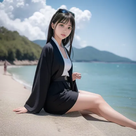 best quality, ultra high res, (photorealistic:1.4), <lora:chineseGirlsInWeddingDress_v01:0.7>, 1girl, beach, black_hair, blue_sky, blunt_bangs, blurry, bug, butterfly, chinese_clothes, cloud, cloudy_sky, day, hair_ornament, horizon, blue japanese_clothes, blue kimono, long_sleeves, mountain, ocean, outdoors, red_lips, river, shore, sitting, sky, solo, water,
high quality, amazing,beauty,smile, Looking at Viewer,
<lora:virtualgirlRin_v30:0.3>, Rin,